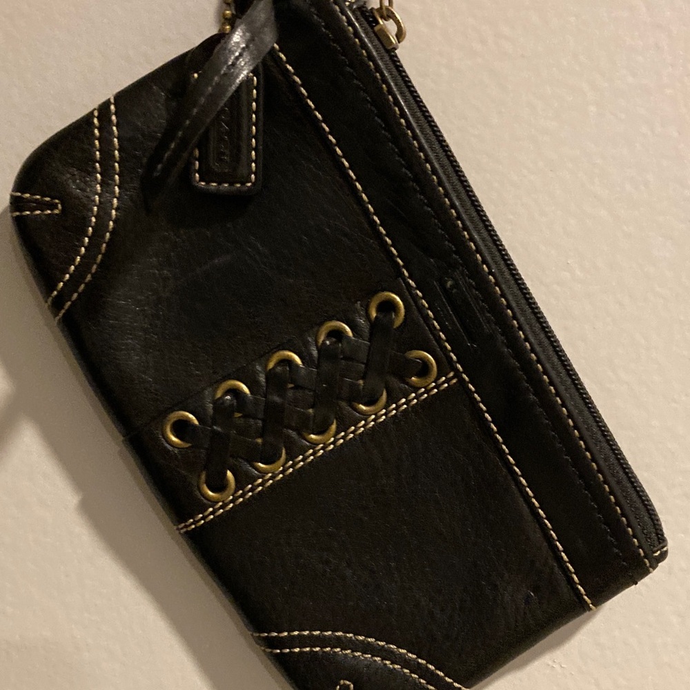 Coach Black Wristlet with Gold Stitching - Picture 3 of 5